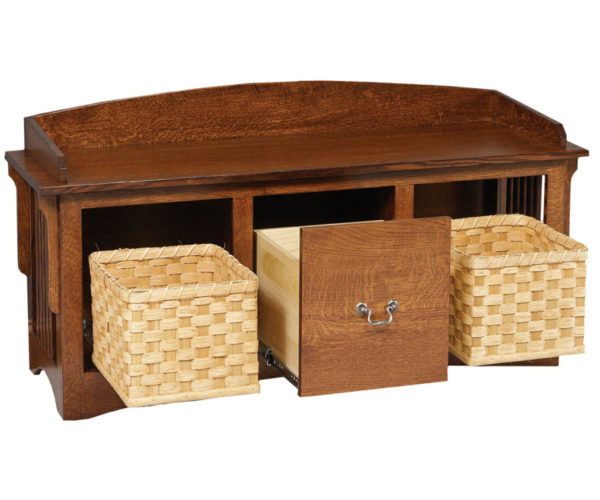 Mission Slat Bench W/ Baskets & Drawers
