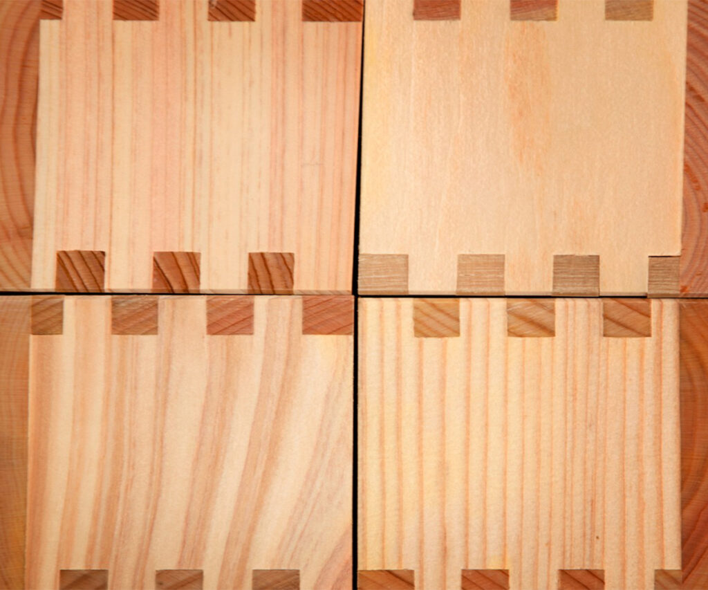 dovetailed drawer corners: Amish furniture joinery: dovetailed drawer corners in solid wood.