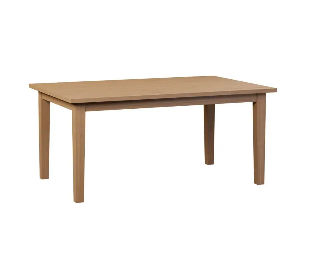 Simple rectangular light wood dining table with clean tapered legs